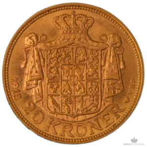 1915 Danmark 20 Kroner 8,06 gram Gull Kv 01 M/Saflip & Garantibevis