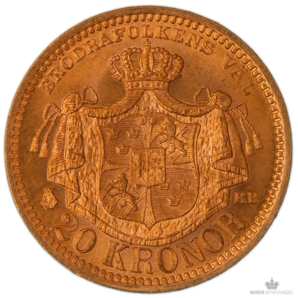 1889 Sverige 20 Kronor 8,06 gram Gull Kv God 01 M/Saflip & Garantibevis