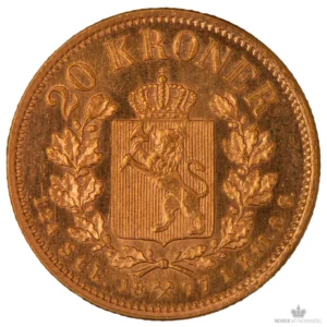 1877 Norge 20 Kroner 8,06 Gram Gull Kv 01 M/Saflip & Garantibevis