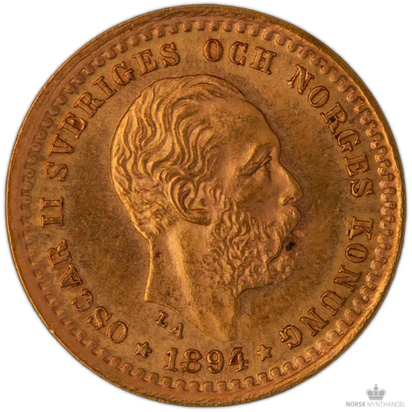 1894 Sverige 5 Kronor 2,02 gram Gull Kv 01 M/Saflip & Garantibevis - Bilde 2
