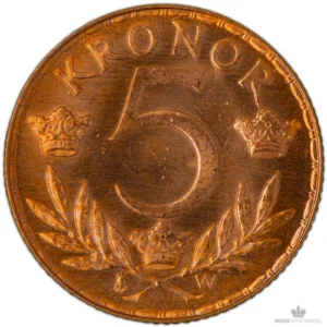 1920 Sverige 5 Kronor 2,02 gram Gull Kv God 01 M/Saflip & Garantibevis