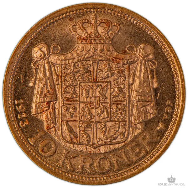 1913 Danmark 10 Kroner 4,03 gram Gull Kv 01 M/Kapsel & Garantibevis