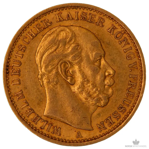 1879-A Tyskland - Preussen 20 Mark 7,17 gram Gull Sirkulert M/Kapsel & Garantibevis - Bilde 2