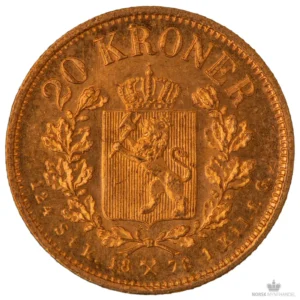 1878 Norge 20 Kroner 8,06 Gram Gull Kv 01 M/Saflip & Garantibevis