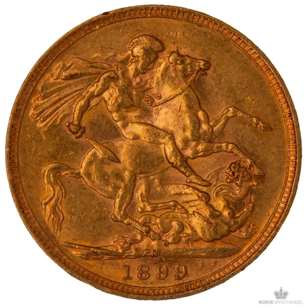 1899-M Storbritannia 0.2354 oz Gull Sovereign Victoria Sirkulert M/Saflip & Garantibevis