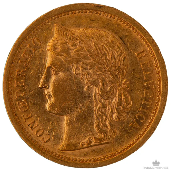 1886 Sveits 20 Franc 5,8 gram Gull Kv Sirkulert M/Saflip & Garantibevis - Bilde 2