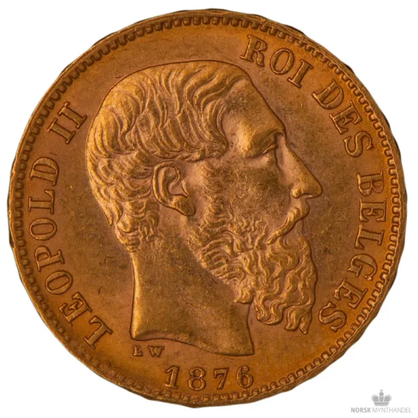 1876 Belgia 20 Franc 5,8 gram Gull AU M/Saflip & Garantibevis - Bilde 2