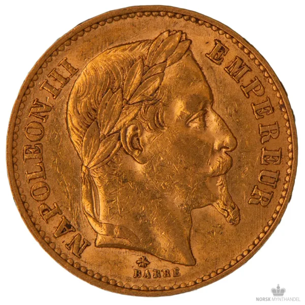 1868-A Frankrike 20 Franc 5,8 gram Gull Kv 1+ M/Saflip & Garantibevis - Bilde 2