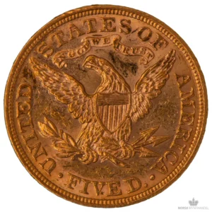 1895 USA 5$ 0.2419 oz Gull Liberty Head AU M/Saflip & Garantibevis