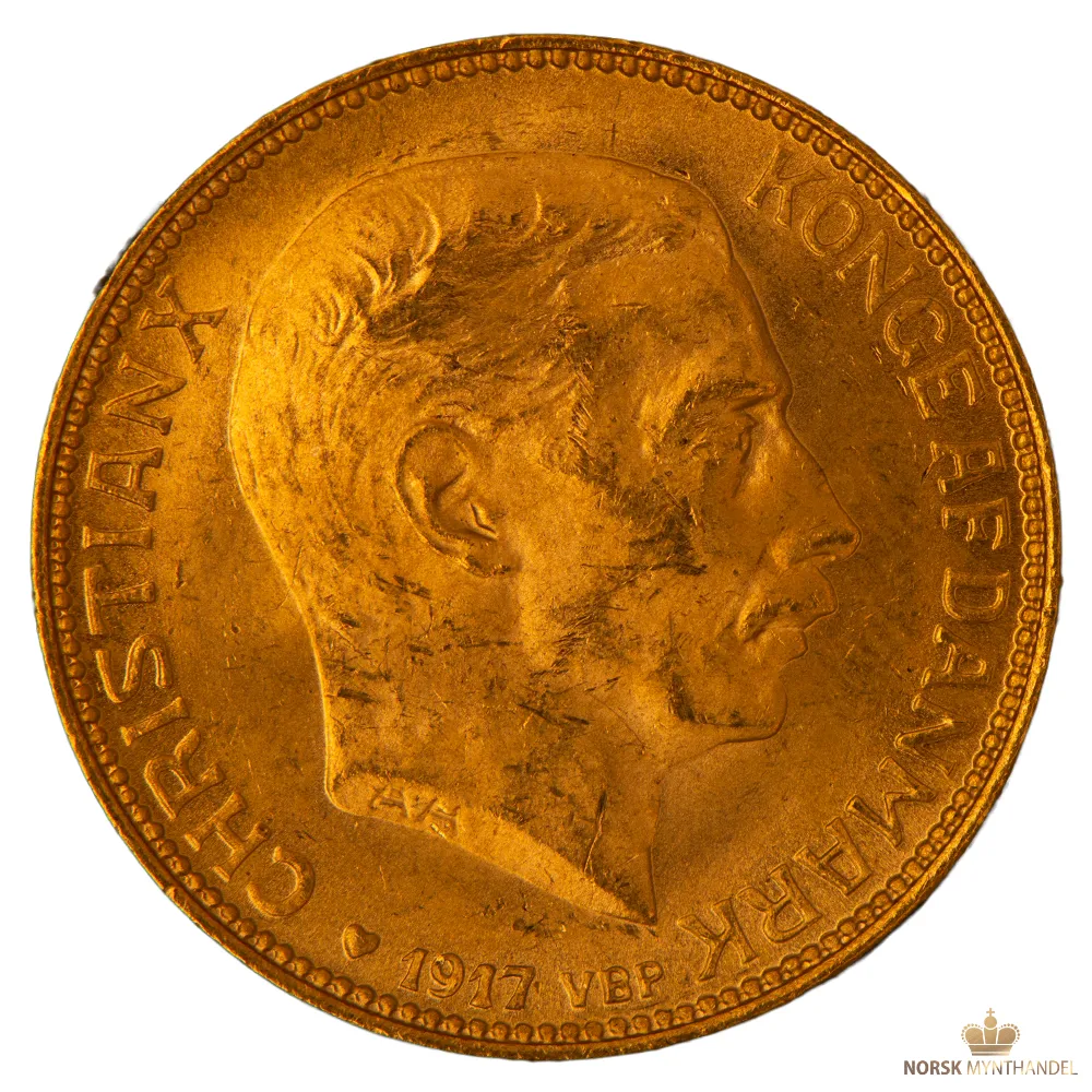 1917 Danmark 20 Kroner 8,06 gram Gullmynt Kv 01 M/Saflip & Garantibevis - Bilde 2