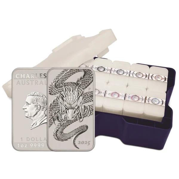 2025 Australia Sølv Dragon Coinbar 200 x 1 oz Monsterboks BU (200 oz) "Forhåndssalg"