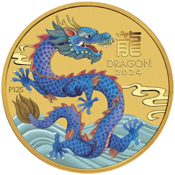 2024 Australia 1/10 oz Gull Lunar S3 Year of the Dragon Farget BU M/Kapsel