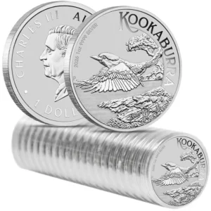 2026 Australia 1 oz Sølvmynter Kookaburra BU ORIGINALRULL (20 oz) "Rim Toning"