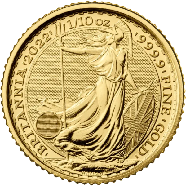 2022 Storbritannia 1/10 oz Gull Britannia BU M/Air-tite Kapsel
