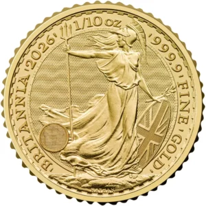 2026 Storbritannia 1/10 oz Gull Britannia BU M/Air-tite Kapsel