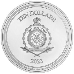 2023 Niue 5 oz Sølv Captain America™ Shield - Dome Shaped Coin Farget Proof M/Etui & COA