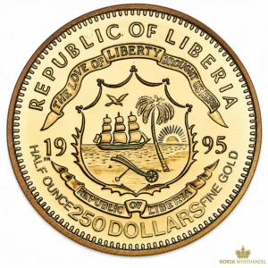 1995 Liberia 1/2 oz Gullmynt WWII Cairo Conferance Proof M/Kapsel
