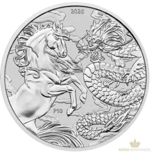 2026 Australia 1 oz Sølvmynt Myths and Legends - Dragon & Horse BU M/Kapsel