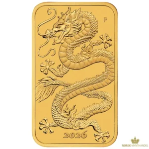 2026 Australia 1 oz Gullmynt Dragon Coinbar BU M/Kapsel