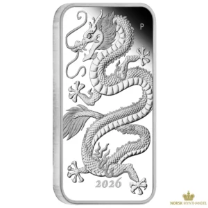 2026 Australia 1 oz Sølvmynt Dragon Coinbar Proof M/Etui & COA