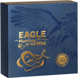 2023 Ghana 50 Gram Sølv Hunting in The Wild - Eagle Gullforgylt HR Antique M/Etui & COA