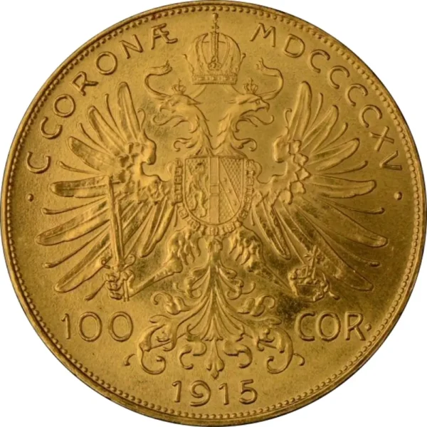 1915 Østerrike 30,48 Gram Gull 100 Corona AU M/Air-tite kapsel