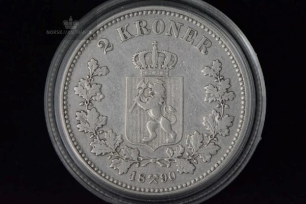 2 Kroner 1890 Kv 1 M/Myntkapsel "Renset"