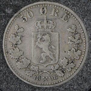 1898 50 Øre Kv 1 M/Myntkapsel "Lite Riss" #2