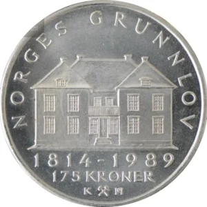 1989 Norge 24,5 Gram Sølv 175 kroner Grunnloven 175 år
