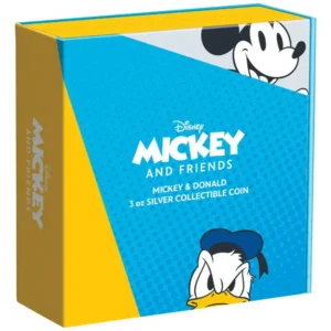 2023 Niue 3 oz Sølv Disney™ Mickey & Friends – Mickey & Donald Farget Proof M/Etui & COA