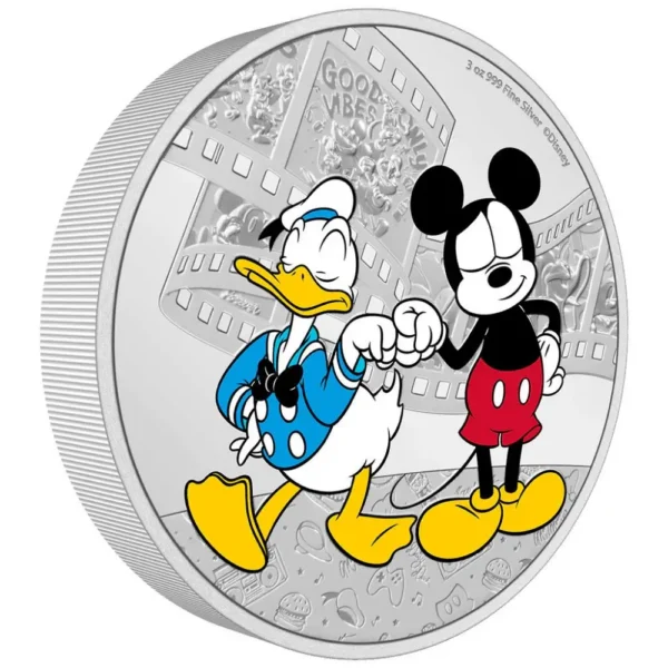 2023 Niue 3 oz Sølv Disney™ Mickey & Friends – Mickey & Donald Farget Proof M/Etui & COA