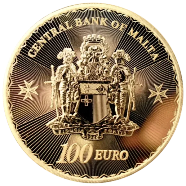 2025 Malta 1 oz Gull 100€ Maltese Cross BU M/Kapsel - Bilde 2