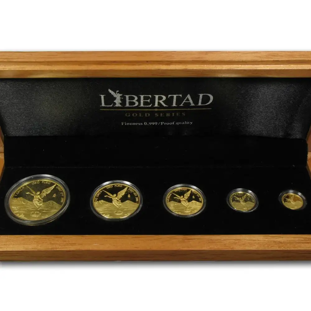 2007 Mexico 1,9 oz Gull 5 Coin Gold Libertad Proof Sett ANMERKNING M/Etui - Bilde 2
