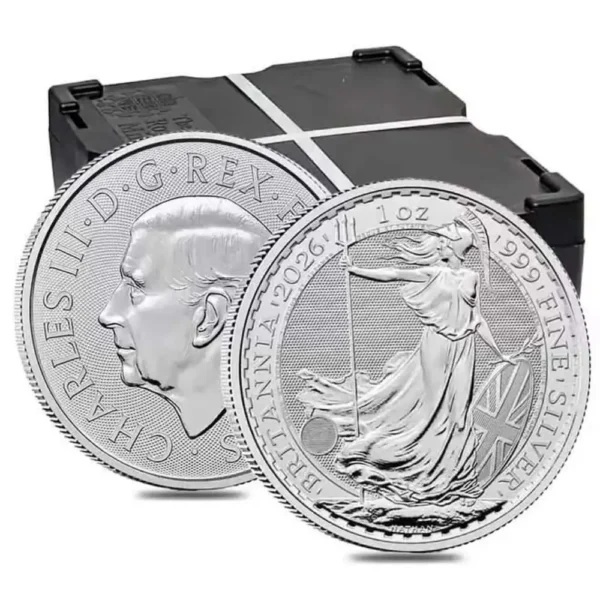 2026 Storbritannia Sølv Britannia 500 x 1 oz Monsterboks (500 oz)