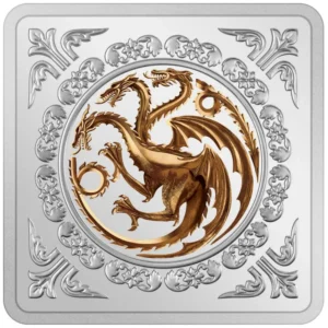 2022 New Zealand 1 oz Sølv Game of Thrones - Targaryen Sigil Farget Proof Medalje M/Etui & COA