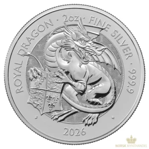 2026 Storbritannia 2 oz Sølvmynt Tudor Beasts - Royal Dragon BU