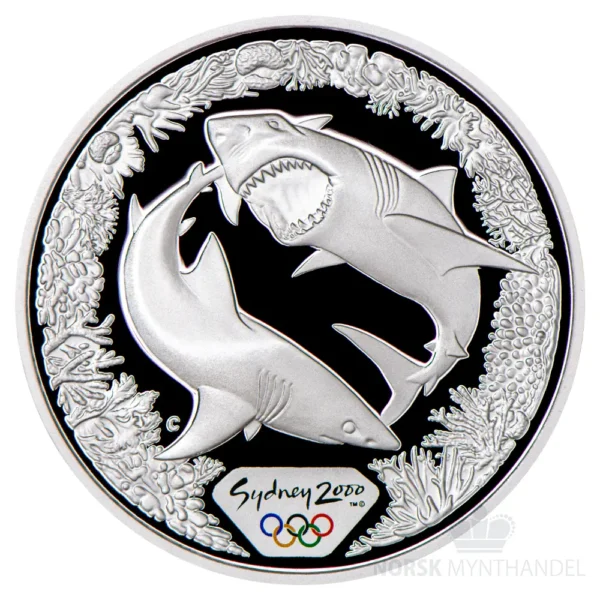 2000 Australia 1 oz Sølv Sydney - Great White Sharks & Coral Proof M/Kapsel