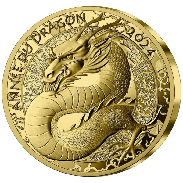 2024 Frankrike 1 oz Gull 200€ Lunar Year of the Dragon Proof M/Etui & COA