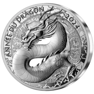 2024 Frankrike 1 oz Sølv 20€ Lunar Year of the Dragon Proof M/Etui & COA