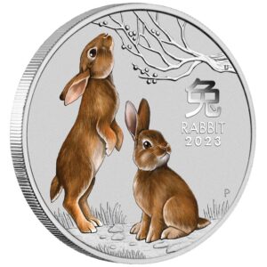 2023 Australia 1 oz Sølv Lunar S3 Year of the Rabbit Farger BU M/Kapsel