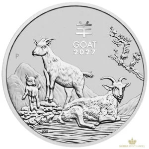 2027 Australia 2 oz Sølvmynt Lunar S3 Year of the Goat BU M/Kapsel