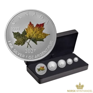 2027 Canada 1,9 oz Sølvmynter Autumn Leaves 5-Coin Set Reverse Proof M/Etui & COA