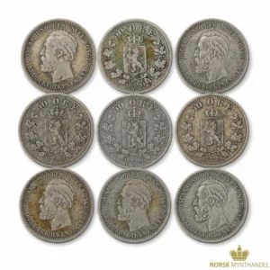 1877-1904 Norge 50 Øre Sølvmynt Oscar II Sirkulert - Tilfeldig årstall