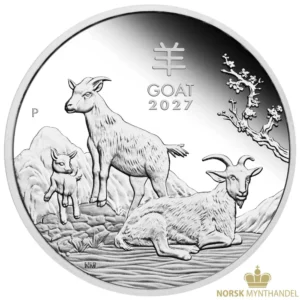 2027 Australia 1/2 oz Sølvmynt Lunar S3 Year of the Goat Proof M/Etui & COA