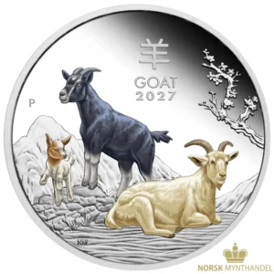 2027 Australia 1 oz Sølvmynt Lunar S3 Year of the Goat Farget Proof M/Etui & COA