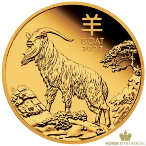 2027 Australia 1/10 oz Gullmynt Lunar S3 Year of the Goat Proof M/Etui & COA
