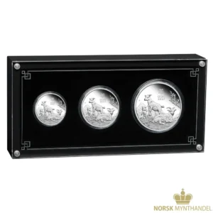 2027 Australia 3,5 oz Sølvmynter Lunar S3 Year of the Goat Proof Three-Coin Set M/Etui & COA
