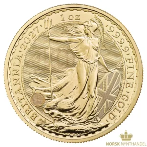 2027 Storbritannia 1 oz Gullmynt Britannia BU M/Air-tite kapsel