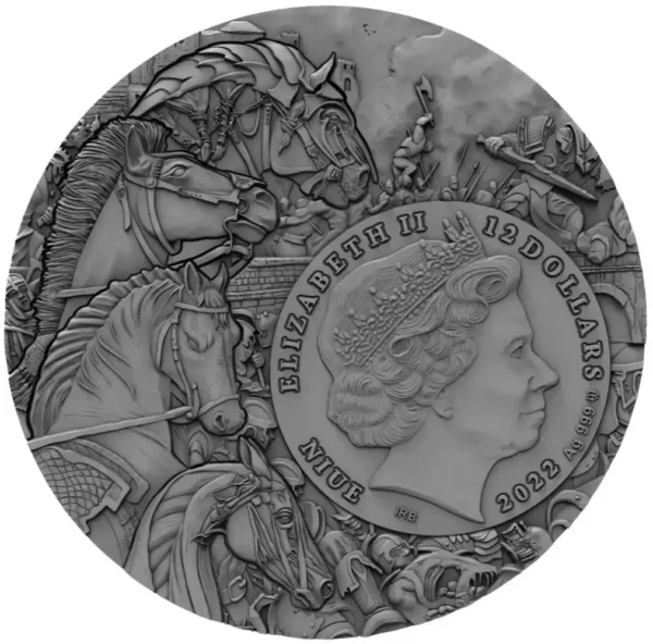 2022 Niue 5 oz Sølv Four Horsemen of The Apocalypse HR Antiqued M/Etui & COA - Bilde 4