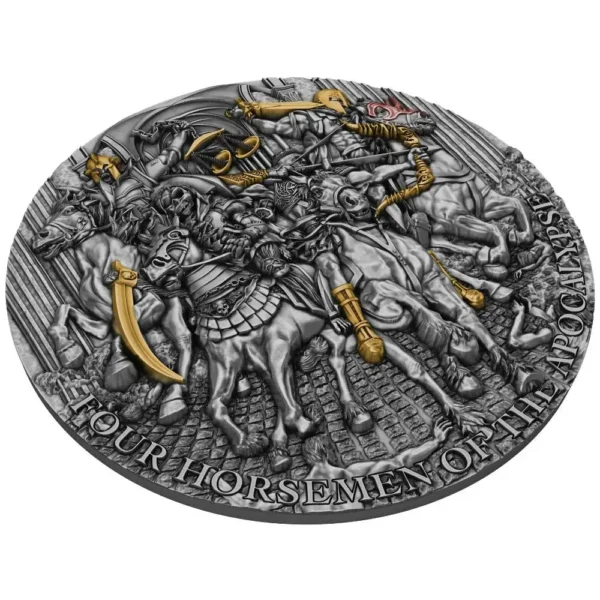 2022 Niue 5 oz Sølv Four Horsemen of The Apocalypse HR Antiqued M/Etui & COA - Bilde 2